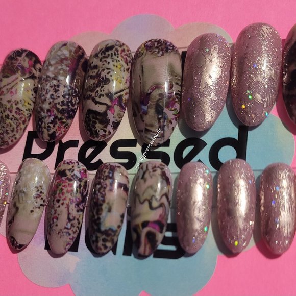 Oval Rose Gold Shimmer Abstract Design Press on Nails - Picture 3 of 3